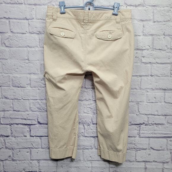 Oneill Capri Cargo Pants Womens 11 Beige Khaki Split Hem Boho Minimalist Coastal - Picture 7 of 10